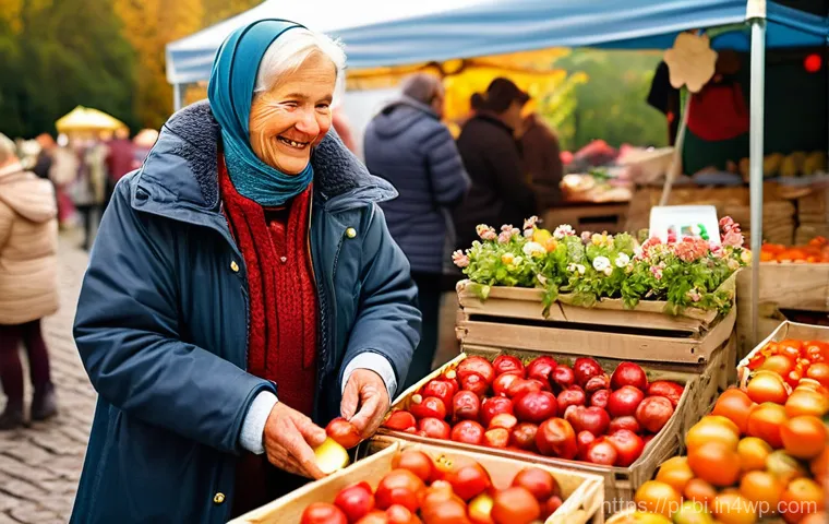 슬로우 푸드 마케팅 전략 - **Prompt:** A vibrant and bustling Polish farmers' market scene on a sunny autumn day in Krak&oacute;w's St...