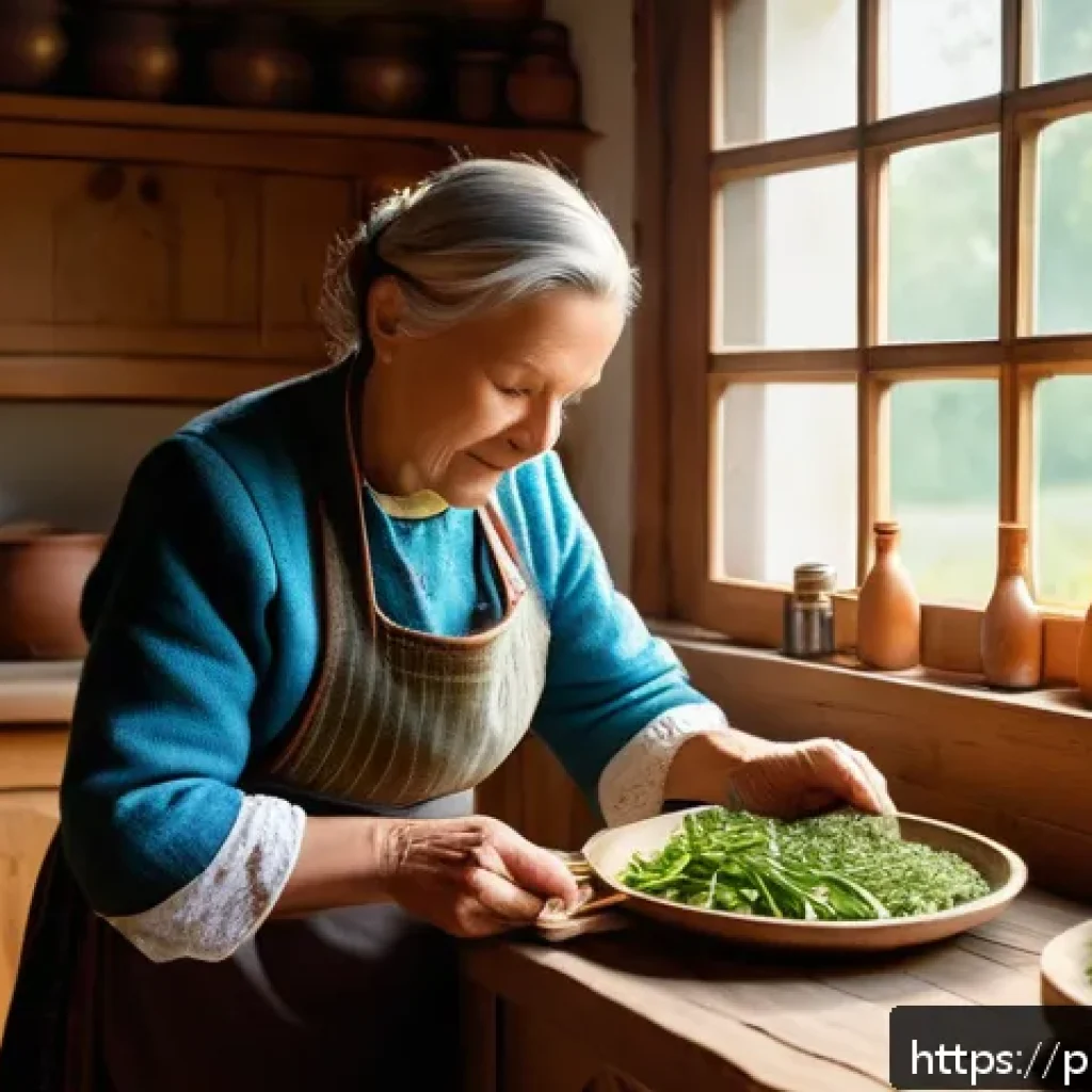 슬로우 푸드 관련 팟캐스트 추천 - A cozy rustic Polish kitchen scene featuring a middle-aged woman in traditional attire preparing a r...