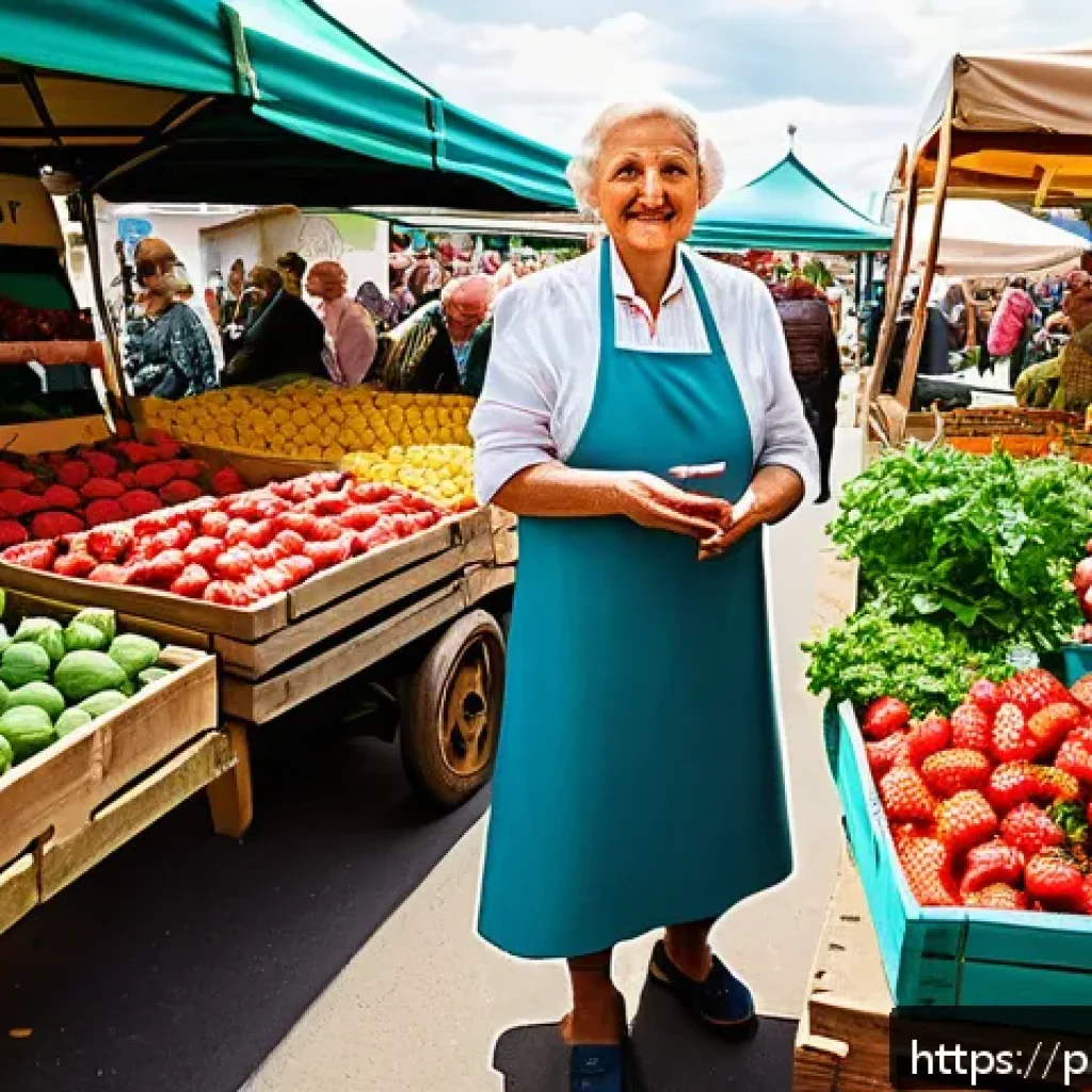 슬로우 푸드와 음식 안전 - A vibrant Polish local farmers' market scene in spring, showcasing fresh seasonal fruits and vegetab...