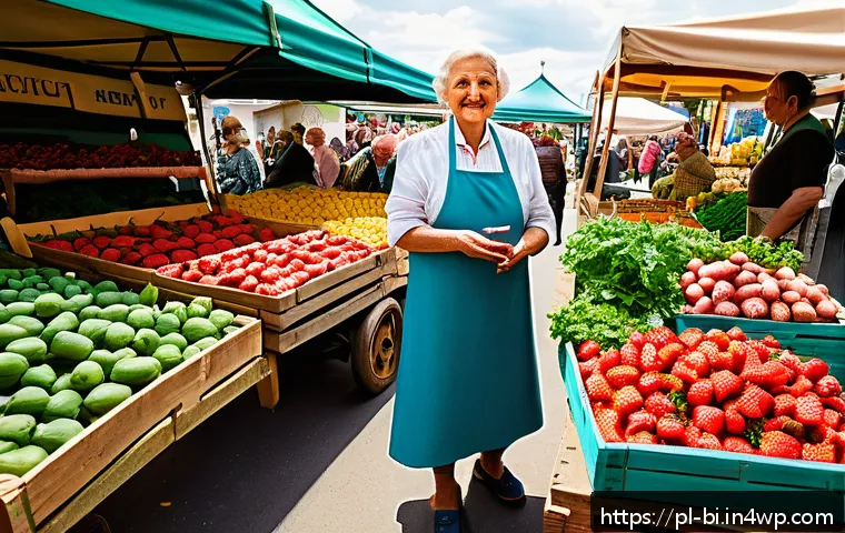 슬로우 푸드와 음식 안전 - A vibrant Polish local farmers' market scene in spring, showcasing fresh seasonal fruits and vegetab...