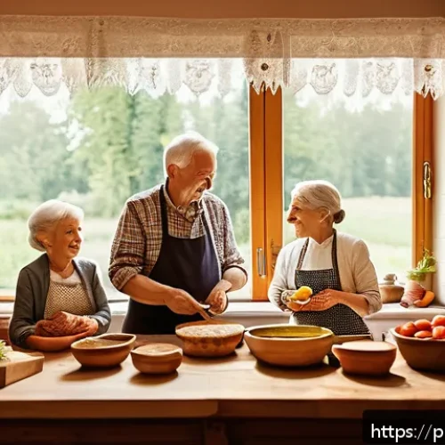 Home 30 슬로우 푸드와 대항 문화의 중요성 - A cozy Polish countryside kitchen scene showcasing a family of three generations preparing tradition...