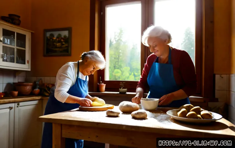 Home 17 슬로우 푸드 문화의 중요성 - Photorealistic slow food culture scene in a Polish countryside kitchen, an older couple and their ad...