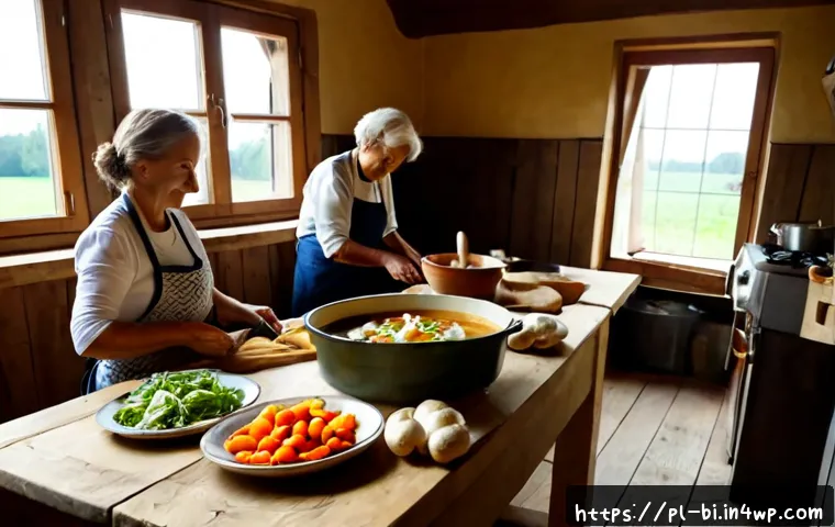 Home 17 슬로우 푸드와 글로벌 소비 트렌드 - Photorealistic slow food farm-to-table scene in rural Poland, a multigenerational family preparing p...